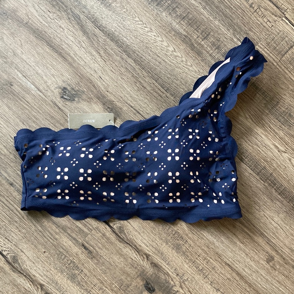 J. Crew|One Shoulder Laser Cut Bikini Top sz Large